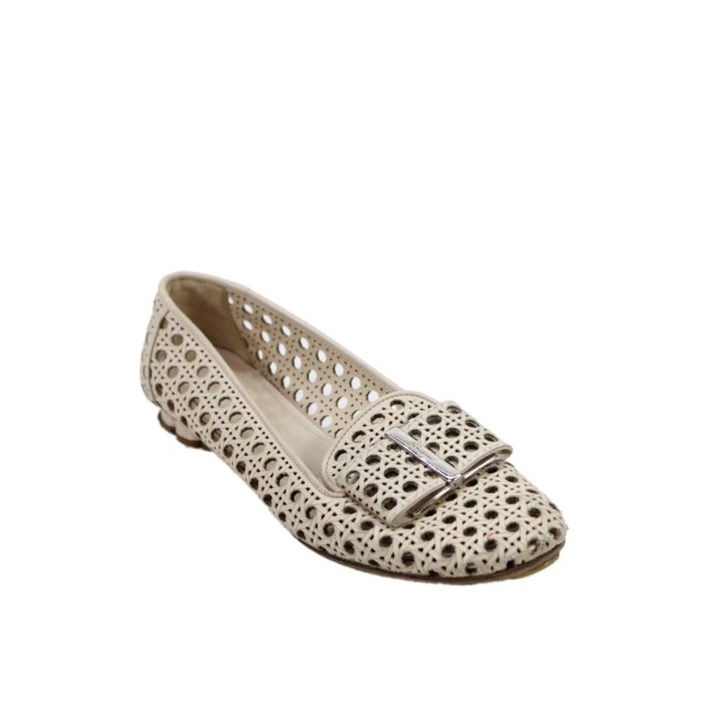 Salvatore Ferragamo Womens Leather Perforated Slip-On Loafers Beige Size 5